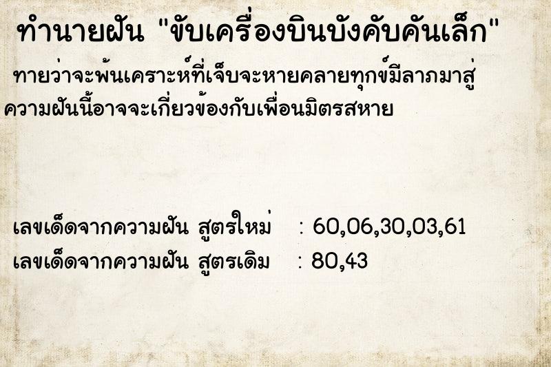 ทำนายฝันทำนายฝันขับเครื่องบินบังคับคันเล็ก