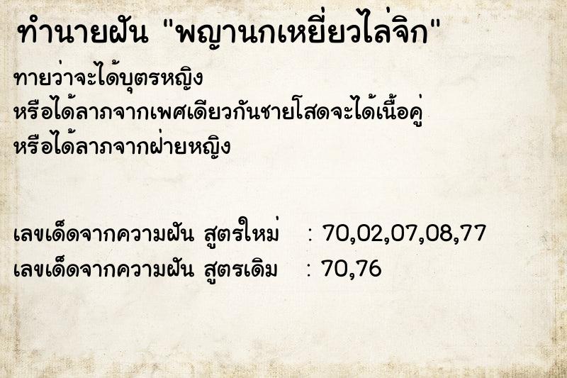 ทำนายฝันพญานกเหยี่ยวไล่จิก ทำนายฝันทำนายฝันพญานกเหยี่ยวไล่จิก