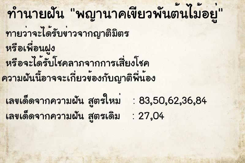 ทำนายฝันพญานาคเขียวพันต้นไม้อยู่ ทำนายฝันทำนายฝันพญานาคเขียวพันต้นไม้อยู่