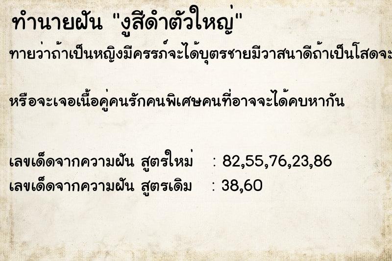 ทำนายฝันงูสีดําตัวใหญ่ ทำนายฝันทำนายฝันงูสีดําตัวใหญ่