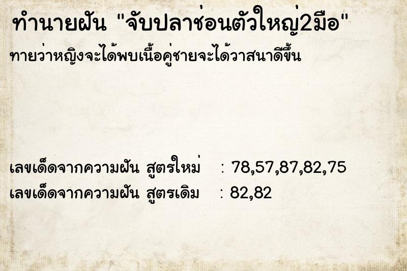 ทำนายฝันจับปลาช่อนตัวใหญ่2มือ ทำนายฝันทำนายฝันจับปลาช่อนตัวใหญ่2มือ