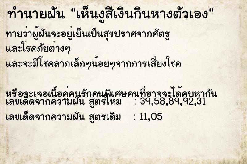 ทำนายฝันทำนายฝันเห็นงูสีเงินกินหางตัวเอง