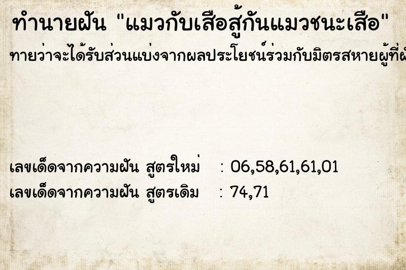 ทำนายฝันทำนายฝันแมวกับเสือสู้กันแมวชนะเสือ