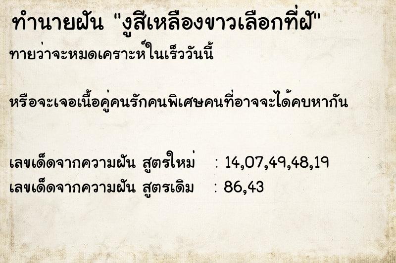 ทำนายฝันทำนายฝันงูสีเหลืองขาวเลือกที่ฝั