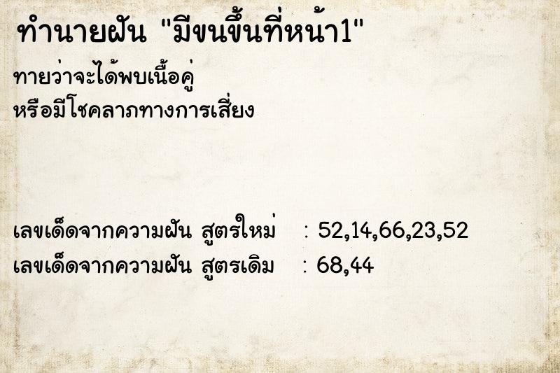 ทำนายฝันมีขนขึ้นที่หน้า1 ทำนายฝันทำนายฝันมีขนขึ้นที่หน้า1