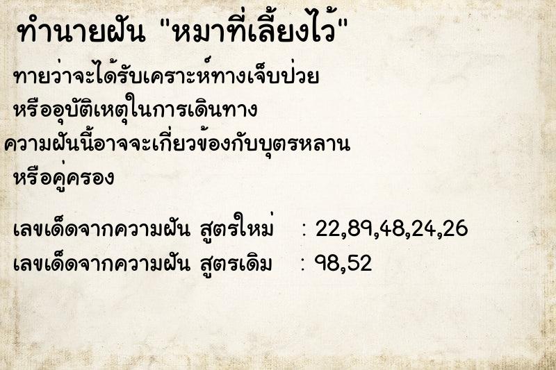 ทำนายฝันหมาที่เลี้ยงไว้ ทำนายฝันทำนายฝันหมาที่เลี้ยงไว้