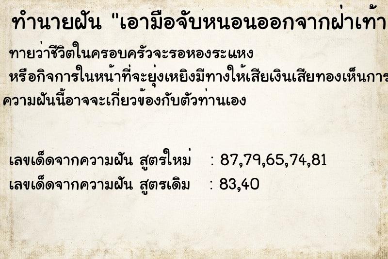 ทำนายฝันเอามือจับหนอนออกจากฝ่าเท้า ทำนายฝันทำนายฝันเอามือจับหนอนออกจากฝ่าเท้า