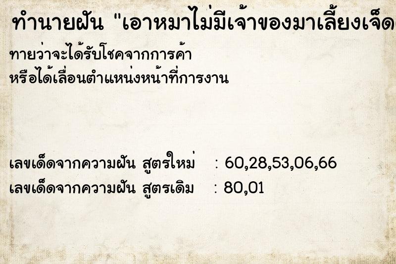 ทำนายฝันเอาหมาไม่มีเจ้าของมาเลี้ยงเจ็ดตัว ทำนายฝันทำนายฝันเอาหมาไม่มีเจ้าของมาเลี้ยงเจ็ดตัว