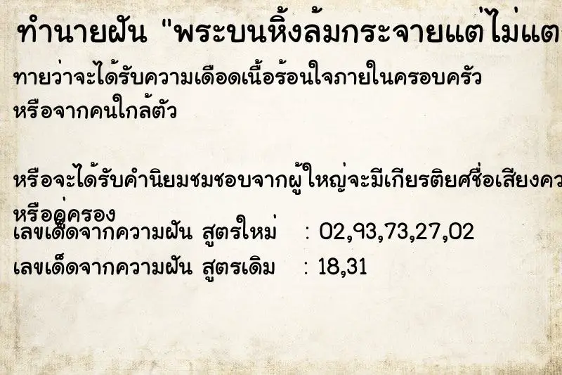 ทำนายฝัน พระบนหิ้งล้มกระจายแต่ไม่แตก ทำนายฝัน พระบนหิ้งล้มกระจายแต่ไม่แตก