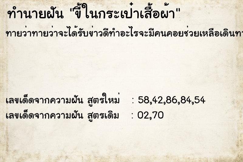 ทำนายฝันทำนายฝันขี้ในกระเป๋าเสื้อผ้า