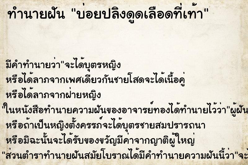 ทำนายฝันบ่อยปลิงดูดเลือดที่เท้า ทำนายฝันทำนายฝันบ่อยปลิงดูดเลือดที่เท้า