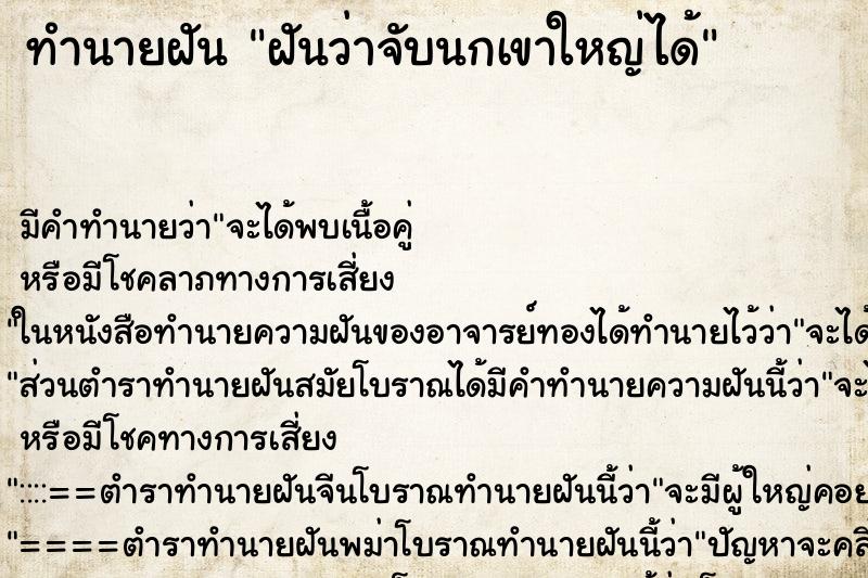 ทำนายฝัน ฝันว่าจับนกเขาใหญ่ได้ ตำราโบราณ แม่นที่สุดในโลก