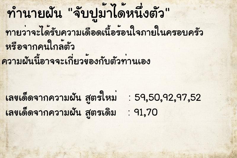 ทำนายฝันทำนายฝันจับปูม้าได้หนึ่งตัว