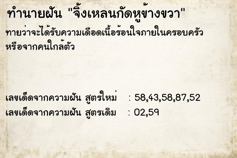 ทำนายฝันจิ้งเหลนกัดหูข้างขวา ทำนายฝันทำนายฝันจิ้งเหลนกัดหูข้างขวา