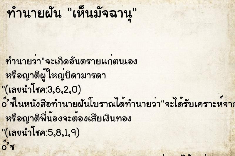 ทำนายฝัน เห็นมัจฉานุ ทำนายฝัน เห็นมัจฉานุ