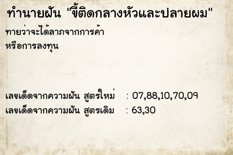ทำนายฝันขี้ติดกลางหัวและปลายผม ทำนายฝันทำนายฝันขี้ติดกลางหัวและปลายผม