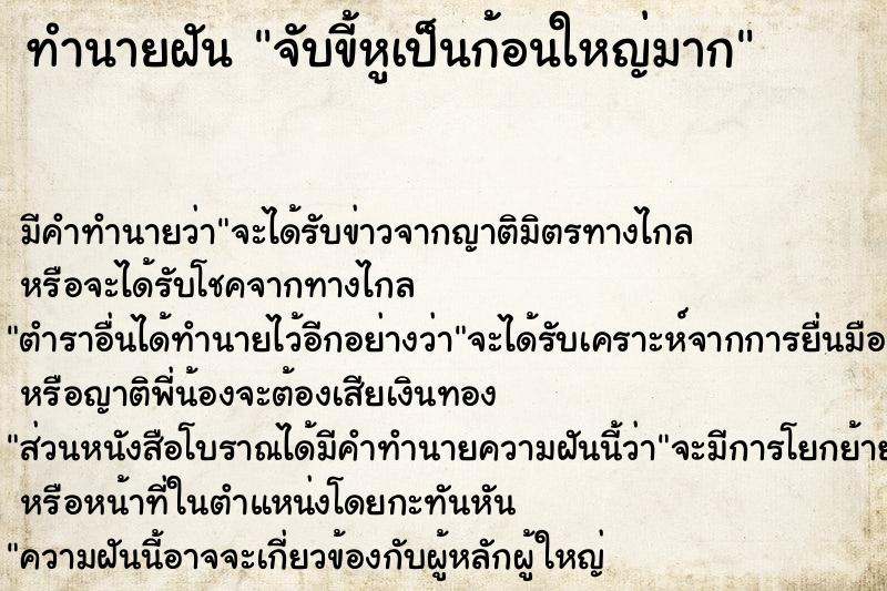 ทำนายฝัน จับขี้หูเป็นก้อนใหญ่มาก ทำนายฝัน จับขี้หูเป็นก้อนใหญ่มาก