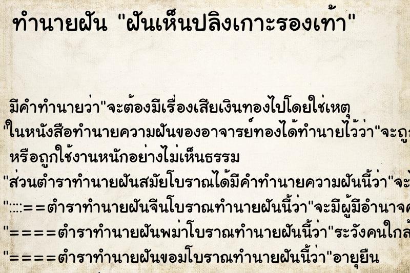 ทำนายฝันทำนายฝันฝันเห็นปลิงเกาะรองเท้า