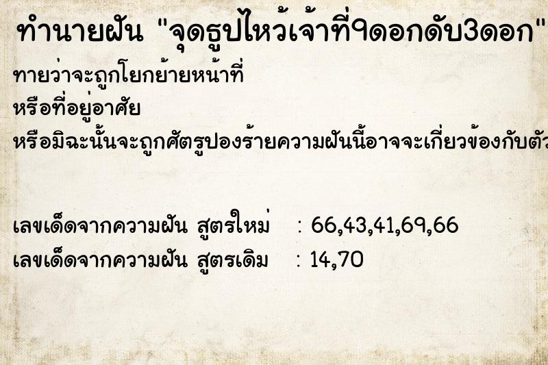 ทำนายฝัน จุดธูปไหว้เจ้าที่9ดอกดับ3ดอก ทำนายฝัน จุดธูปไหว้เจ้าที่9ดอกดับ3ดอก