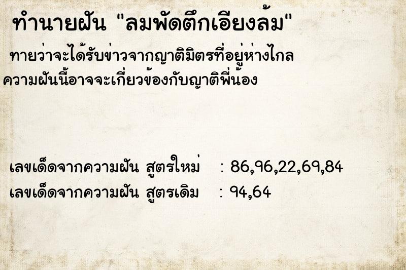 ทำนายฝัน ลมพัดตึกเอียงล้ม ทำนายฝัน ลมพัดตึกเอียงล้ม