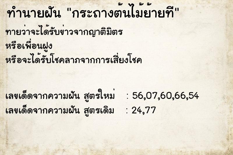 ทำนายฝันทำนายฝันกระถางต้นไม้ย้ายที