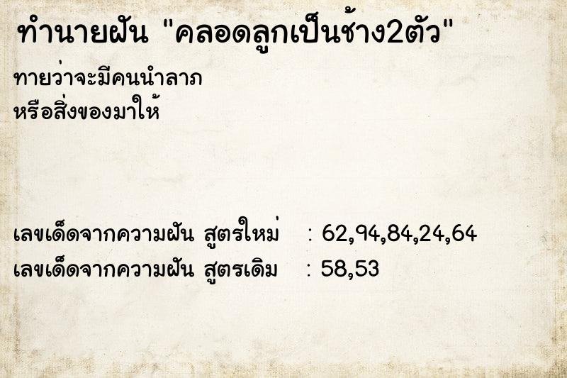 ทำนายฝัน คลอดลูกเป็นช้าง2ตัว ทำนายฝัน คลอดลูกเป็นช้าง2ตัว