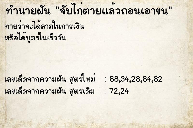 ทำนายฝัน จับไก่ตายแล้วถอนเอาขน ทำนายฝัน จับไก่ตายแล้วถอนเอาขน