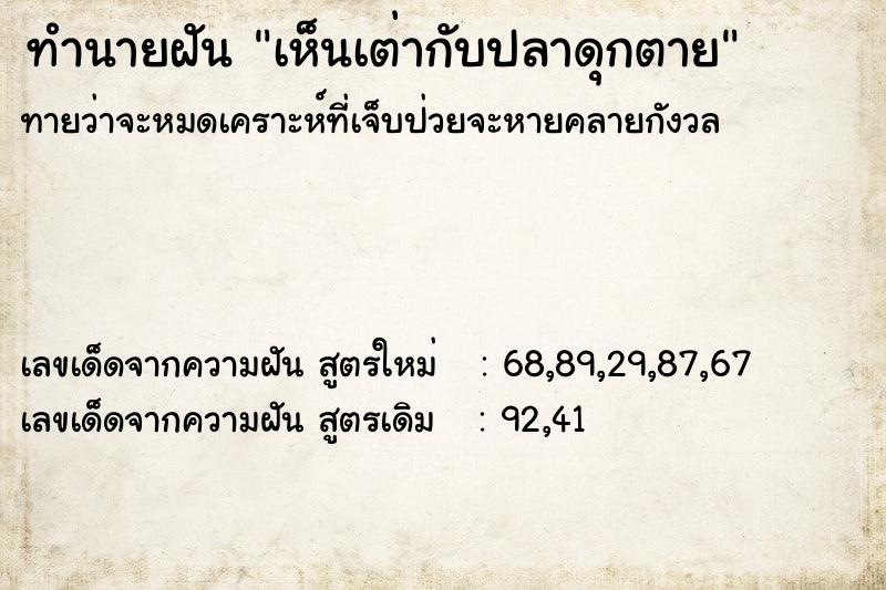 ทำนายฝันทำนายฝันเห็นเต่ากับปลาดุกตาย
