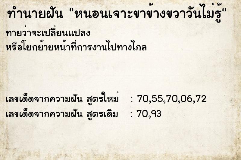 ทำนายฝันทำนายฝันหนอนเจาะขาข้างขวาวันไม่รู้