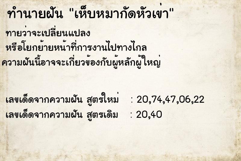 ทำนายฝันทำนายฝันเห็บหมากัดหัวเข่า