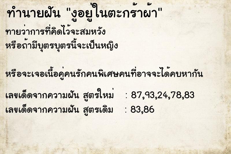 ทำนายฝันงูอยู่ในตะกร้าผ้า ทำนายฝันทำนายฝันงูอยู่ในตะกร้าผ้า