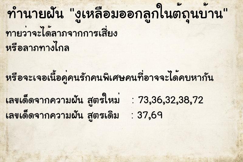 ทำนายฝันงูเหลือมออกลูกในต้ถุนบ้าน ทำนายฝันทำนายฝันงูเหลือมออกลูกในต้ถุนบ้าน