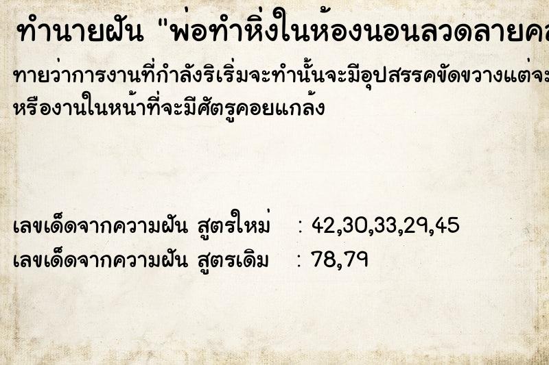 ทำนายฝันทำนายฝันพ่อทำหิ่งในห้องนอนลวดลาย​คล้ายโรงศพให้