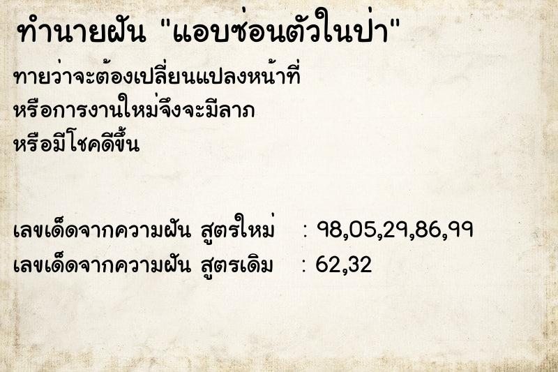 ทำนายฝันแอบซ่อนตัวในป่า ทำนายฝันทำนายฝันแอบซ่อนตัวในป่า