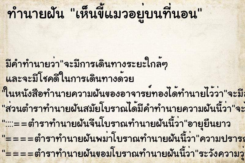 ทำนายฝัน เห็นขี้แมวอยู่บนที่นอน ตำราโบราณ แม่นที่สุดในโลก