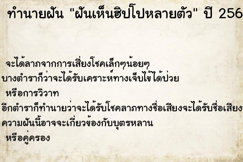 ทำนายฝันทำนายฝันฝันเห็นฮิปโปหลายตัว
