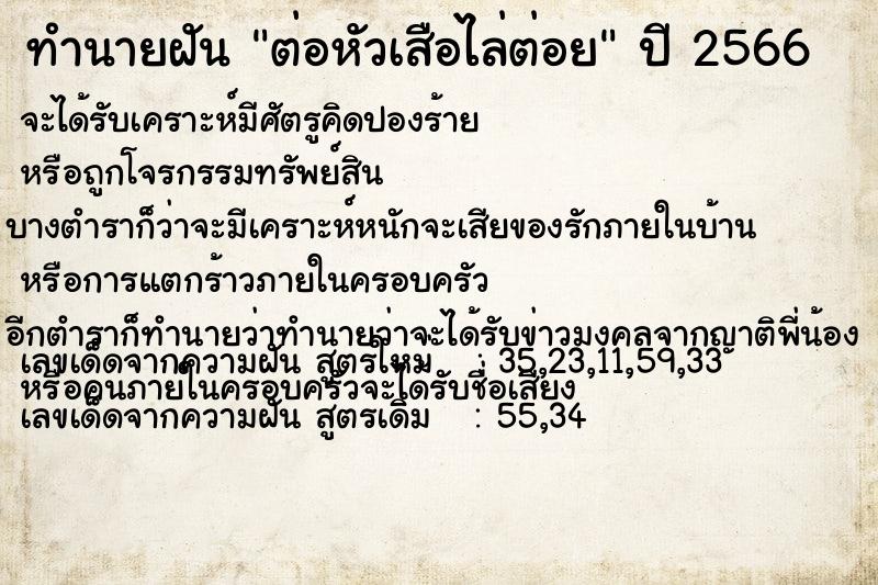 ทำนายฝัน ต่อหัวเสือไล่ต่อย ตำราโบราณ แม่นที่สุดในโลก