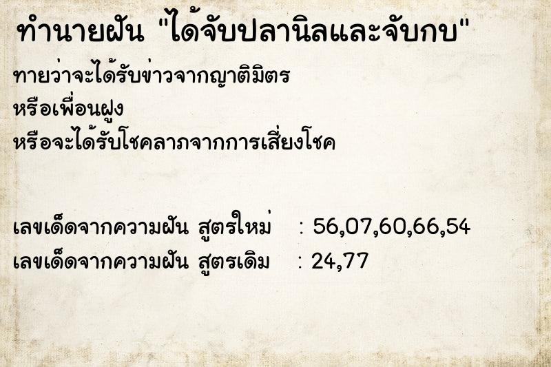 ทำนายฝันทำนายฝันได้จับปลานิลและจับกบ