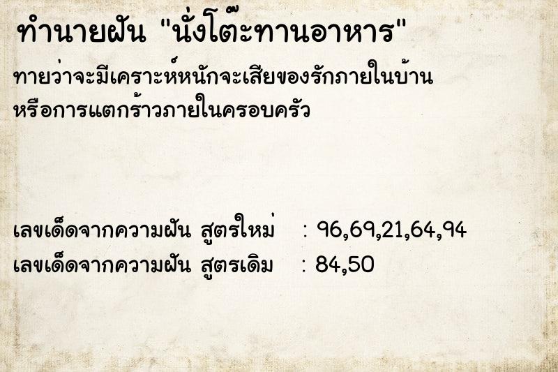 ทำนายฝันทำนายฝันนั่งโต๊ะทานอาหาร
