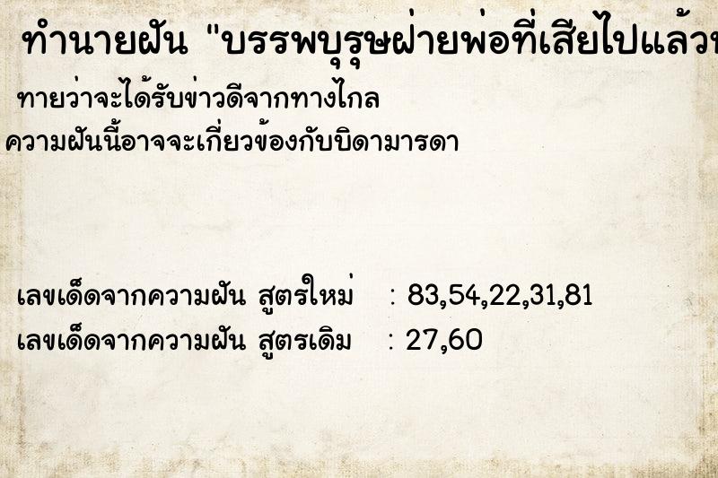 ทำนายฝันบรรพบุรุษฝ่ายพ่อที่เสียไปแล้วหลายคนยืนเรียงกัน ทำนายฝันทำนายฝันบรรพบุรุษฝ่ายพ่อที่เสียไปแล้วหลายคนยืนเรียงกัน