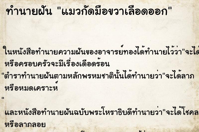 ทำนายฝัน แมวกัดมือขวาเลือดออก