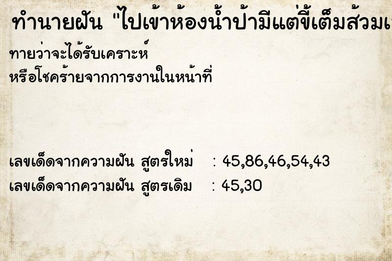 ทำนายฝันทำนายฝันไปเข้าห้องน้ำป้ามีแต่ขี้เต็มส้วมเลยหาน้ำมาล้าง