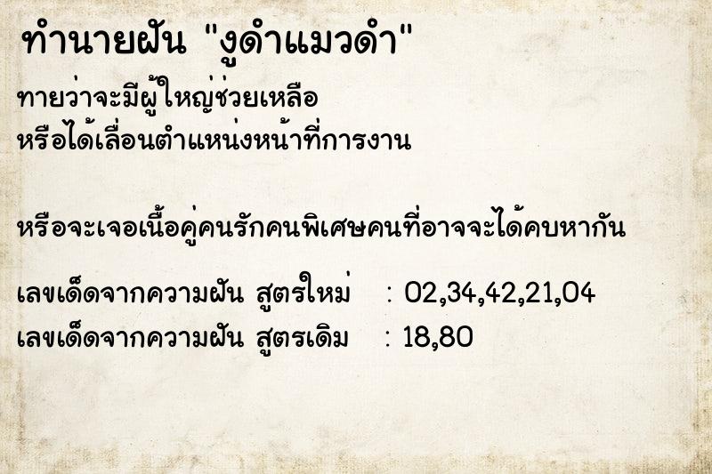 ทำนายฝันทำนายฝันงูดำแมวดำ