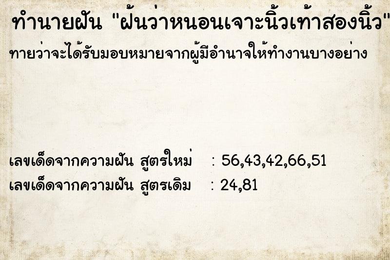 ทำนายฝันฝ้นว่าหนอนเจาะนิ้วเท้าสองนิ้ว ทำนายฝันทำนายฝันฝ้นว่าหนอนเจาะนิ้วเท้าสองนิ้ว