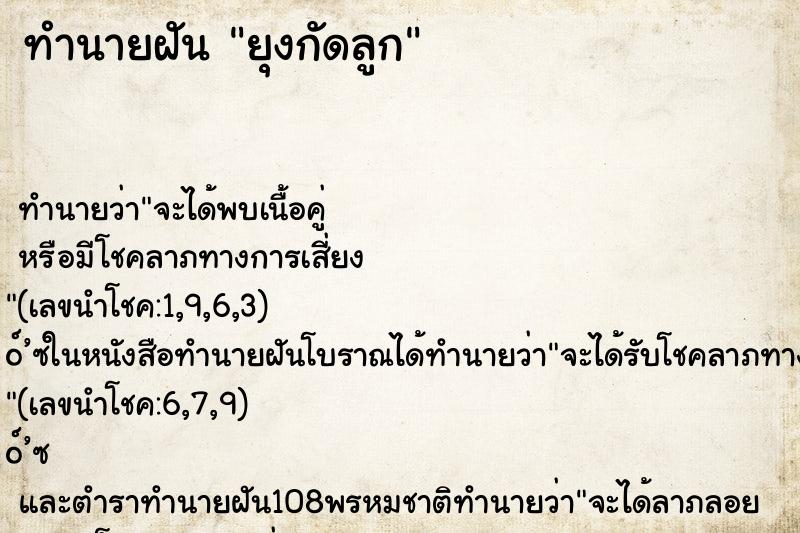 ทำนายฝัน ยุงกัดลูก ทำนายฝัน ยุงกัดลูก