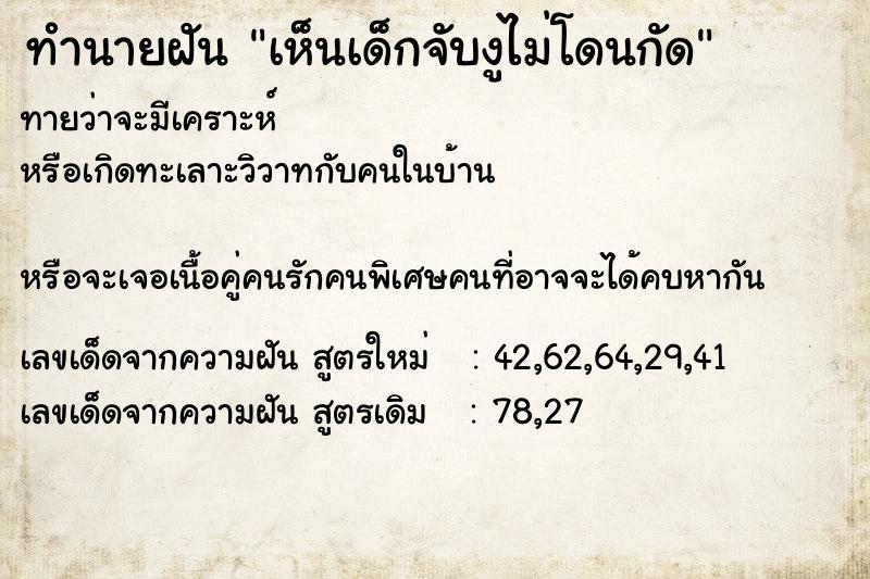 ทำนายฝันเห็นเด็กจับงูไม่โดนกัด ทำนายฝันทำนายฝันเห็นเด็กจับงูไม่โดนกัด