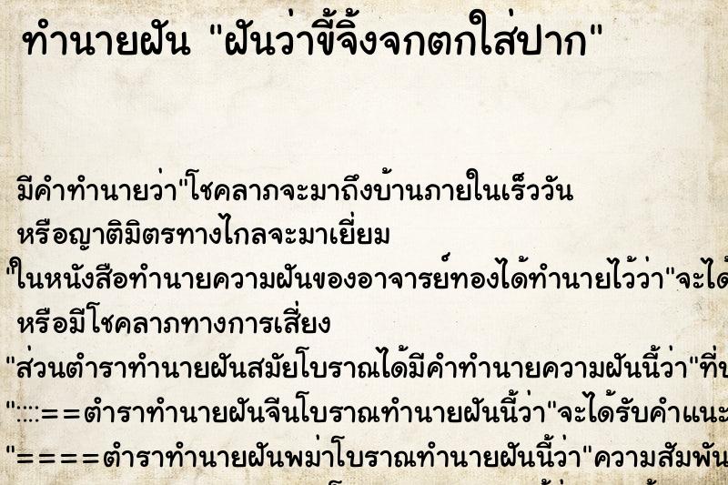 ทำนายฝันฝันว่าขี้จิ้งจกตกใส่ปาก ทำนายฝันทำนายฝันฝันว่าขี้จิ้งจกตกใส่ปาก