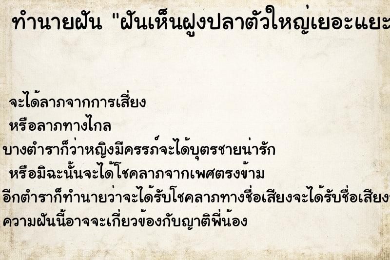 ทำนายฝัน ฝันเห็นฝูงปลาตัวใหญ่เยอะแยะ ทำนายฝัน ฝันเห็นฝูงปลาตัวใหญ่เยอะแยะ
