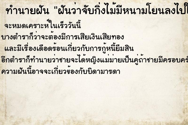 ทำนายฝันทำนายฝันฝันว่าจับกิ่งไม้มีหนามโยนลงไปในสระมีโคลน