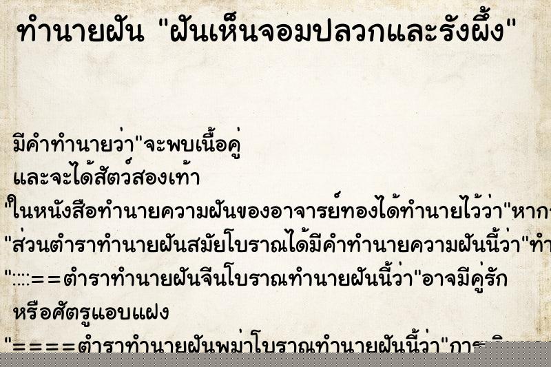 ทำนายฝันฝันเห็นจอมปลวกและรังผึ้ง ทำนายฝันทำนายฝันฝันเห็นจอมปลวกและรังผึ้ง